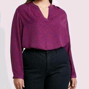 Peasant Blouse Shirt Floral Women's Plus Size 2X Printed Split Neck Ava & Viv